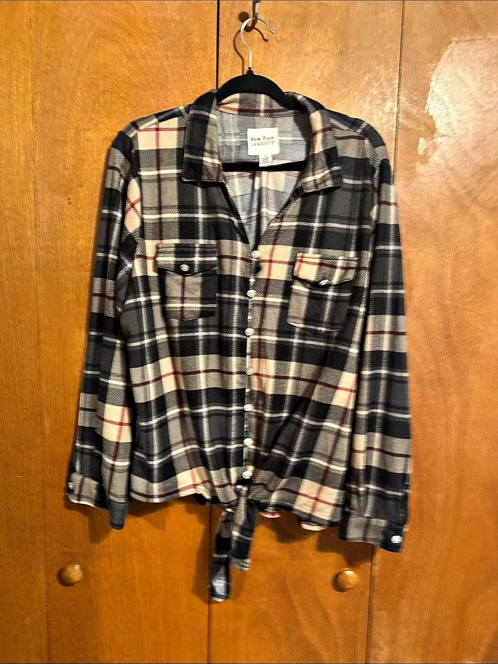 New York Laundry Plaid Button Down in Black & Gray 2X